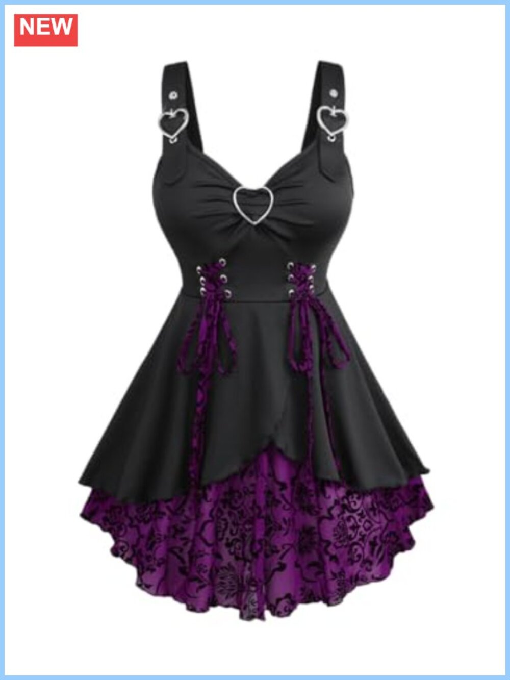 Gothic Plus Size Sleeveless Wrap Tank Top Floral Lace-Up
